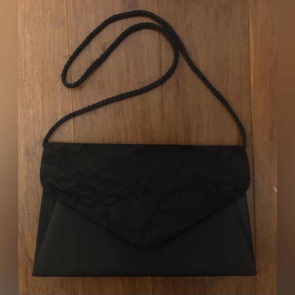 Gunne Sax Jessica McClintock Purse Black Evening Bag Lace Satin